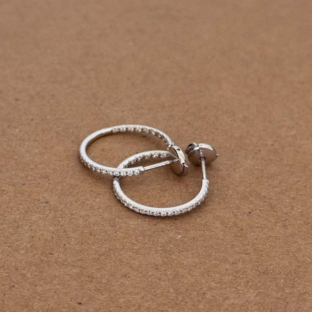 Tiffany 18K White Gold Metro Hoop Earrings - Picture 8 of 9